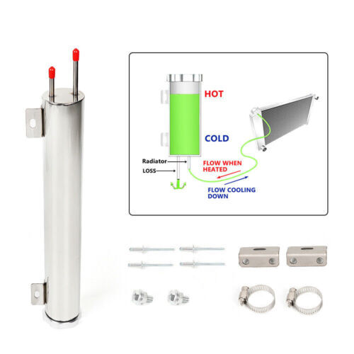 2"x15" Polished Stainless Steel Radiator Coolant Overflow Catch Puke Tank 24OZ - Picture 4 of 10