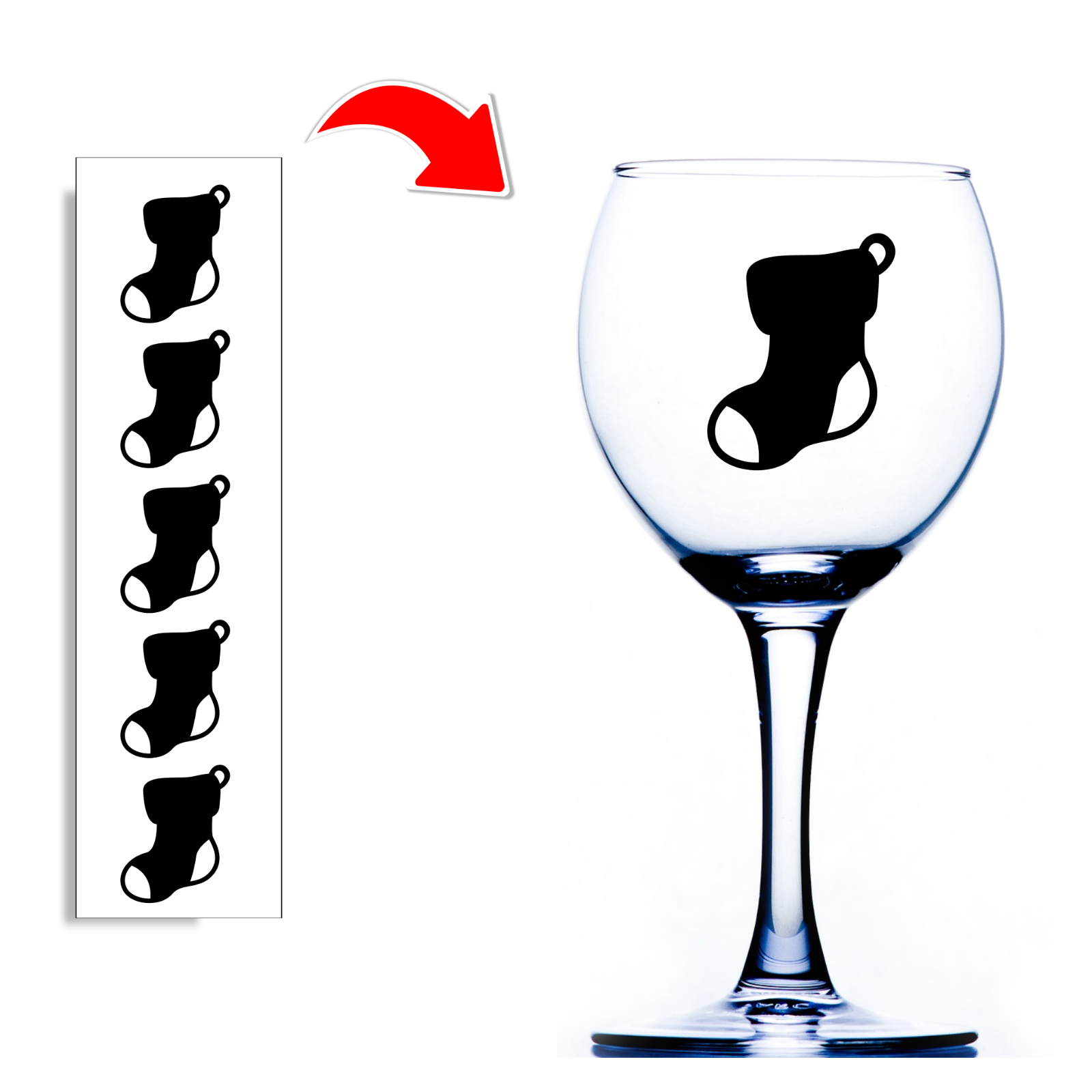 Christmas Wine Glass Stickers Stocking Xmas Decals For Glasses and Baubles