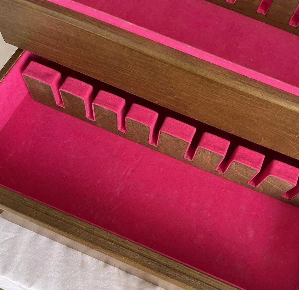 Cofre de almacenamiento de cubiertos de madera vintage de 2 niveles con cajón 12+ ajustes Foto 3 de 4