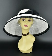 M22025( white Black hat) Audrey Hepburn Hat 19.75" Jumbo Wide Brim Sinamay Hat