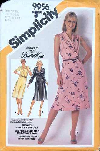 Simplicity Sewing Pattern 9956 Mock Wrap Stretch Knit Dress Womens Size 18-20 - 第 1/4 張圖片