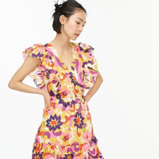 J. Crew Ruffle-Sleeve Dress Ratti Cotton Spring Floral Size XXL NEW Resort Beach