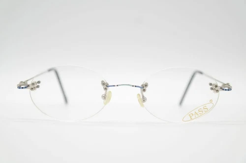 Vintage Pass PO49-315 Multicolored Silver Rimless Glasses Frame NOS