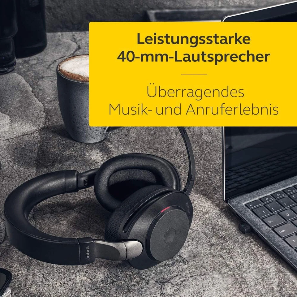 Jabra Evolve2 85 kabelloser Stereo Kopfhörer Headset + Link 380 USB-C Schwarz - Bild 4 von 4