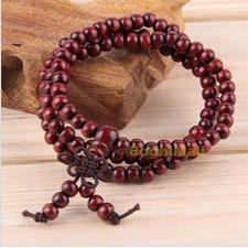 Buddhist Buddha Meditation Wood Prayer 6mm 108 Beads Mala Bracelet - Red