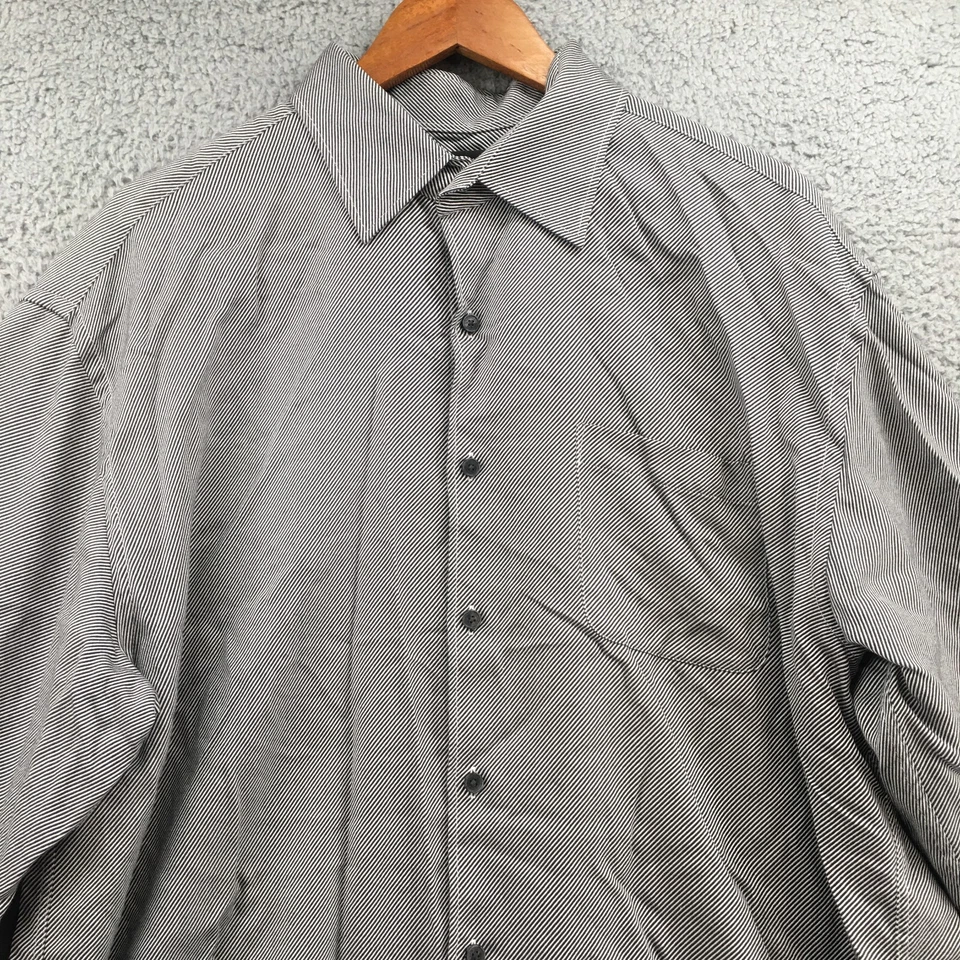 Camisa de vestir Greg Norman manga larga abotonada para hombre XL negra blanca algodón a rayas Foto 3 de 4