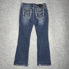 Miss Me Easy Boot Jeans Womens 27 Fits 30 Dark Wash Mid Rise Bootcut Rhinestone