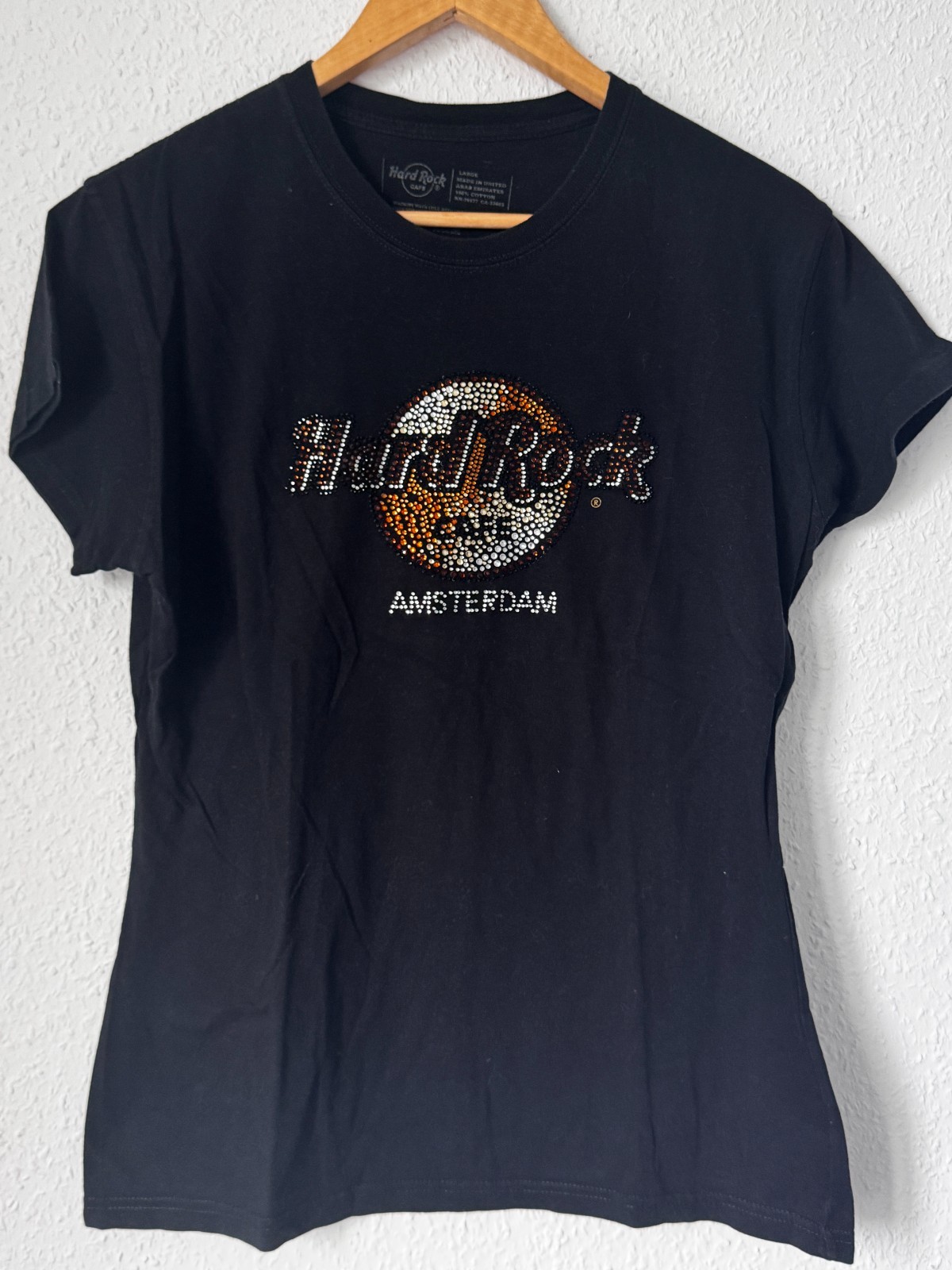 Hard Rock Cafe Amsterdam Rhinestone Logo T-Shirt - Black - Size Large image 2