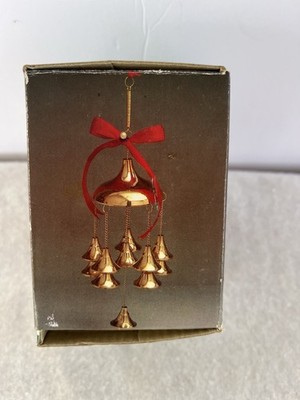 Vintage Solid Brass Multi-Bell Wind Chime   Red Hoop   New in Box