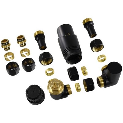 Angled Corner Radiator Valve Set 1/2'' Black White TRV Multiblock PEX Copper Kit