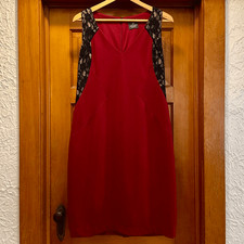 Adrianna Papell Maroon Black Lace Midi Dress Women’s US Medium 8