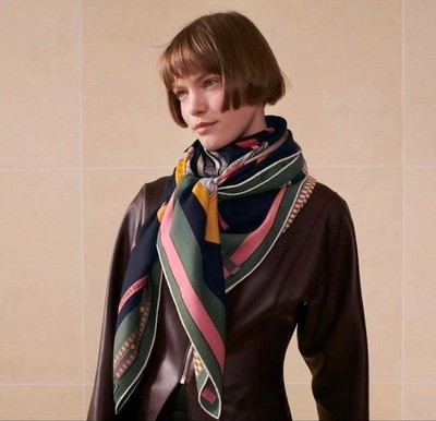 Hermes Shawl Scarf Stole Lettres Equestres Cashmere Silk Auth New