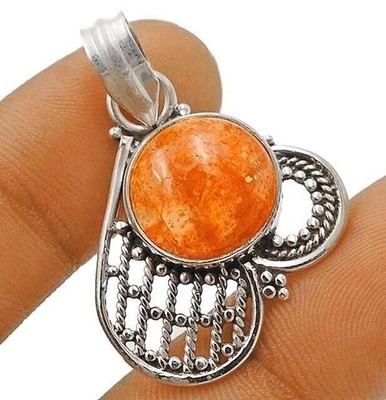 Natural Sun Stone 925 Solid Genuine Sterling Silver Pendant Jewelry
