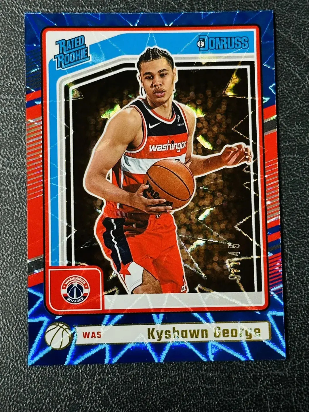 2024-25 Donruss #225 Kyshawn George Rated Rookie Wizards Blue Explosion /45 Dus1