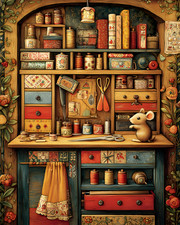 Acogedor libro de cuentos cocina 8x10 con lote de artículos en estantes impresión artística - 764310353
