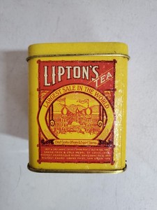 VTG Lipton Tea Planter Ceylon Advertising Tin Canister Yellow 90s Bristol Ware