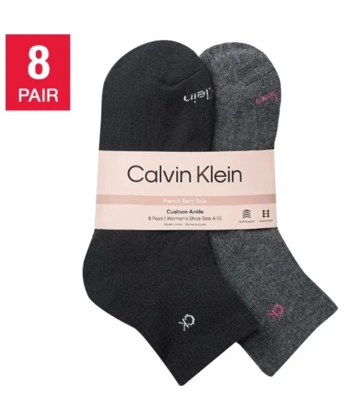 Calvin Klein Women's High Quarter Sock, 8-pair (FREE SHIPPING) BLACK
