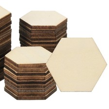 30mm Wood Pieces, 50 Pack Unfinished Hexagonal Wood Shapes Blank Wooden Cutouts