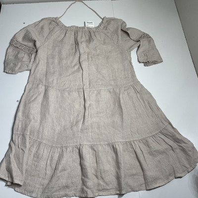 Terzo Millennio Cream / Beige Mini Dress Linen Tiered Crochet Knit Women's Small