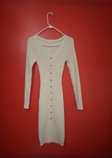 Happily Grey Sweater Dress Women's Size Small Long Sleeve V Neck Knit Beige