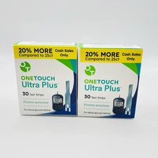 60 OneTouch ULTRA PLUS Glucose Test Strips 30ct 2Factory Sealed Boxes Free Ship