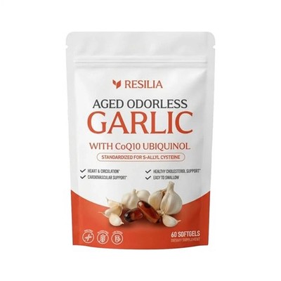 Resilia Garlic Extract 600mg Softgels (60 Count)   Odorless Aged Garlic Extra...