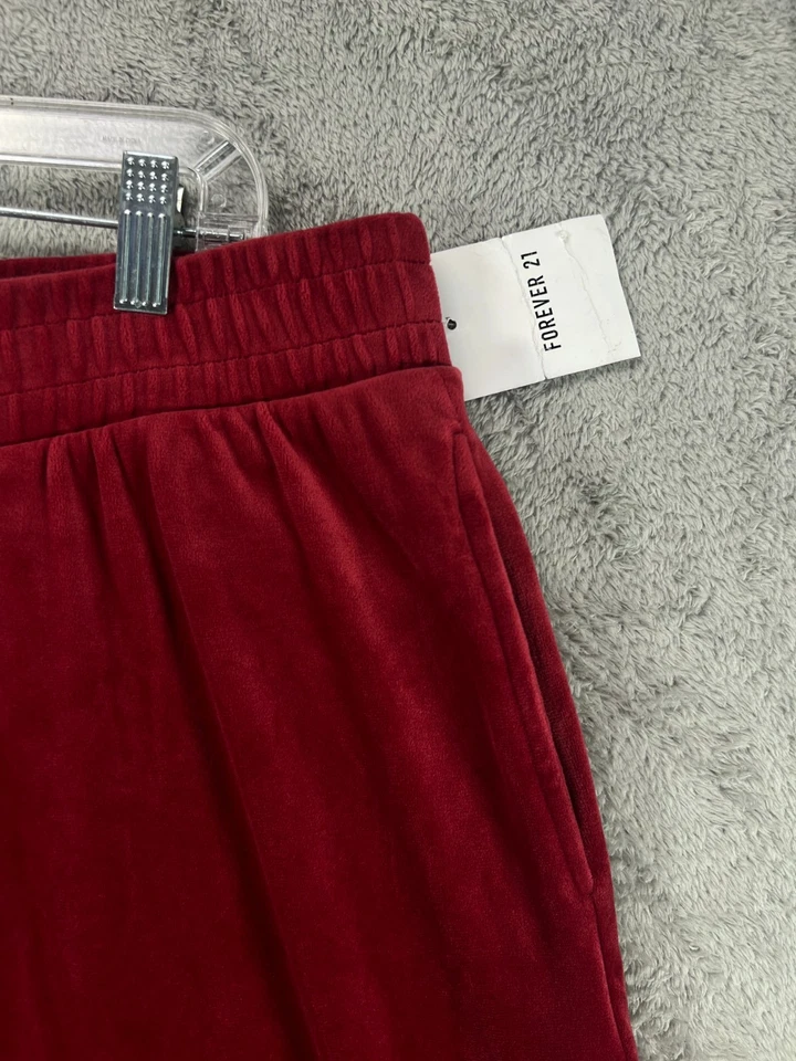 NUEVO Forever 21 Mujer 1X Pantalones de Terciopelo Rojo Oscuro Somerset Pierna Ancha Pull On 35W 32L Foto 2 de 4