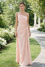 Adrianna Papell Size 2 Pink Draped Gown Jersey Beaded Detailing Grecian Prom