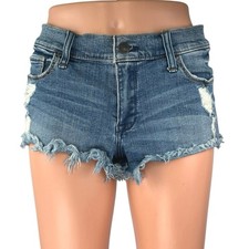 Abercrombie  Fitch Blue Medium Wash Distressed Mid Rise Cutoff Denim Shorts 4