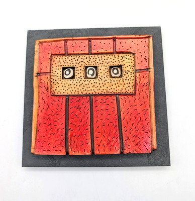 Vicki Grant Abstract Sculpture Ceramic Wall Hanging Pottery On Slate 6'' *READ*