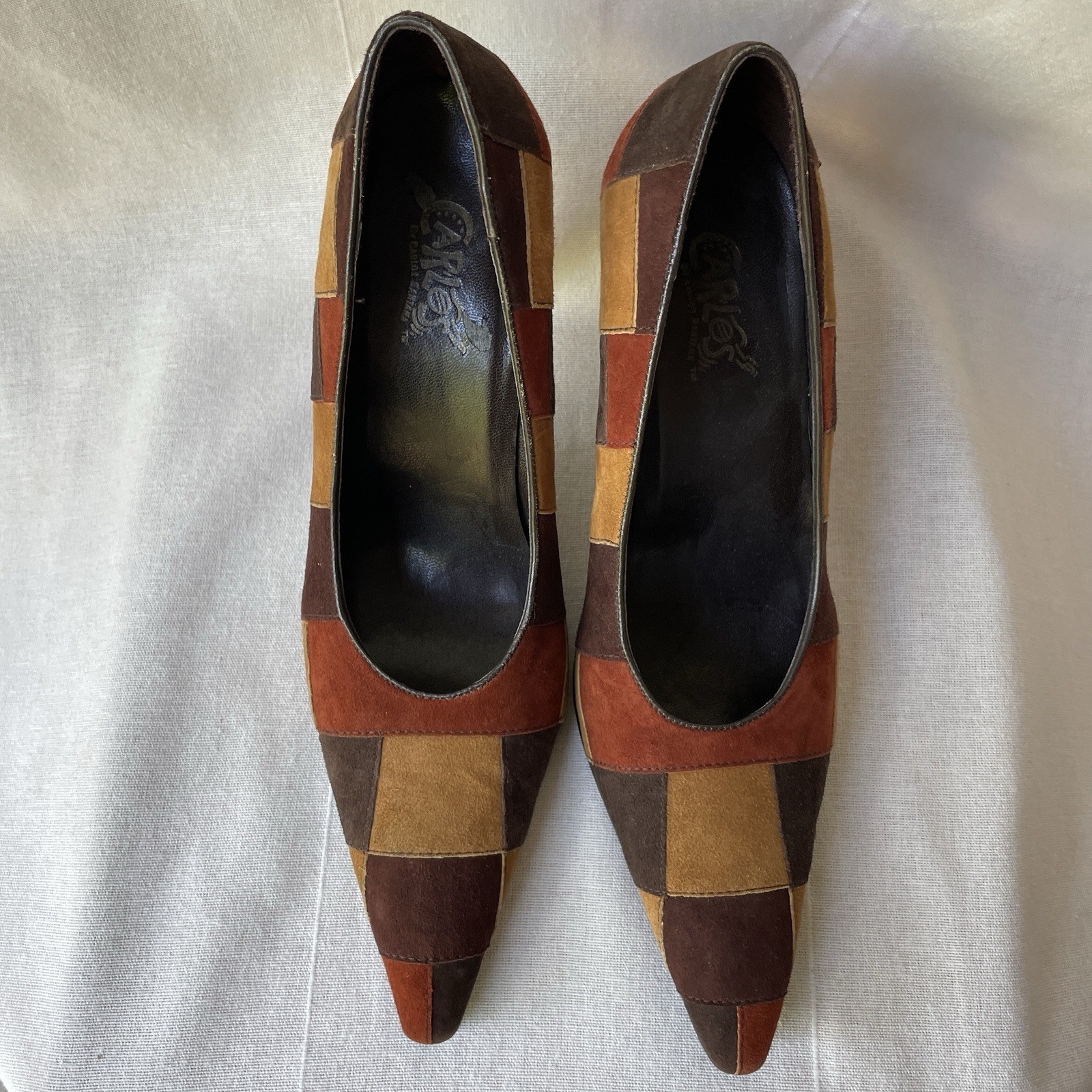 Vintage patchwork suede leather pointed-toe pumps… - image 8