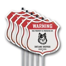 Warning Property Protected by Shetland Sheepdog Made in Shield Sign With Stake