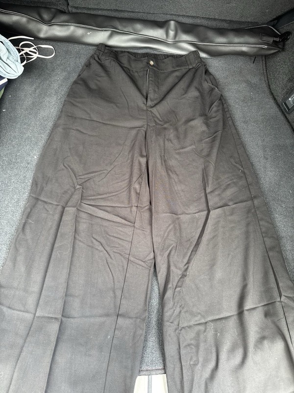 Women’s Black Pleated Wide-Leg Dress Pants, Elastic Waist, Polyester/Linen, M