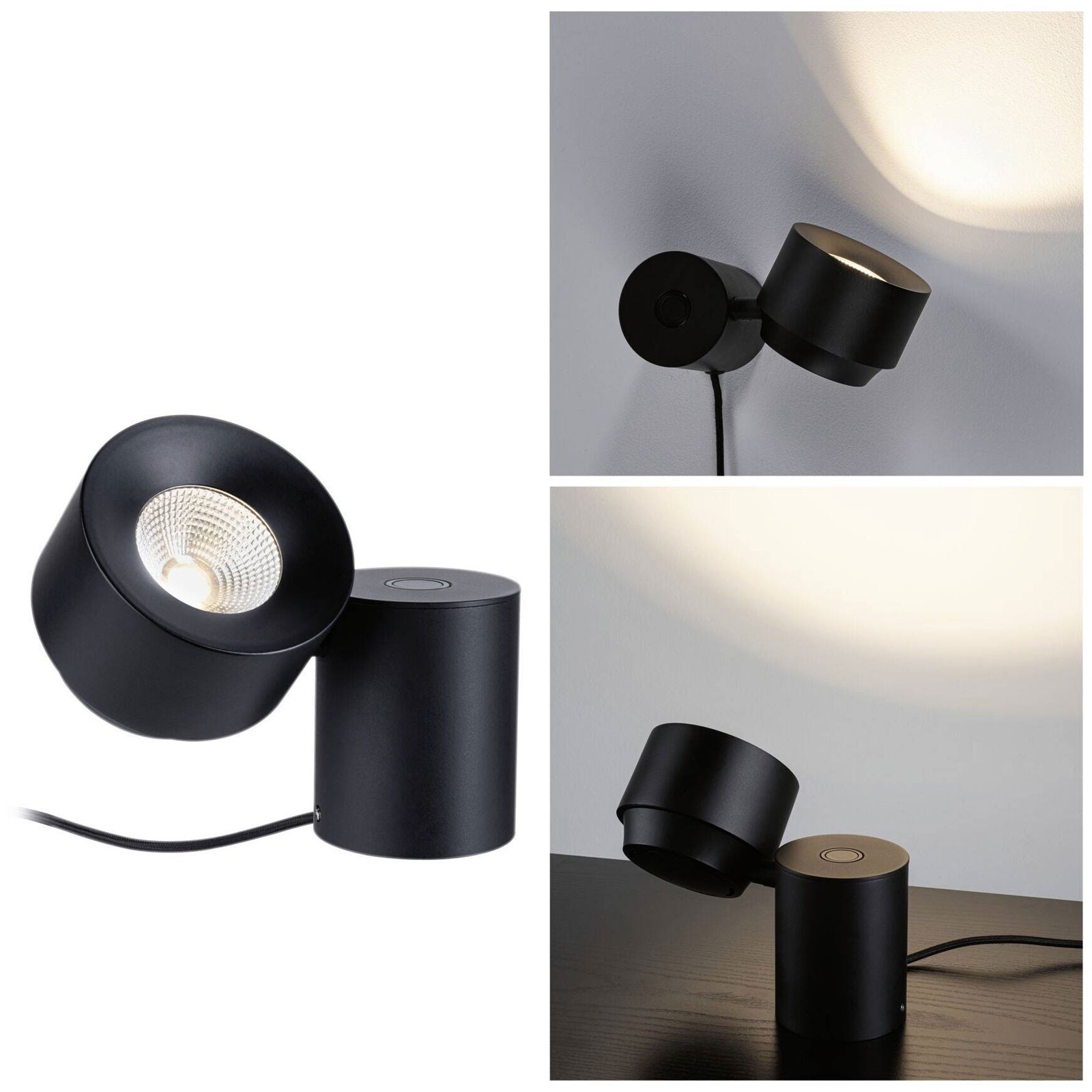 Paulmann Puric Pane LED Table Lamp 3W Black Dimmable Touch Switch