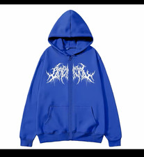 Men  s Blue Graphic Print Full Zip Hooded Hoodie Long Sleeve Regular Size S