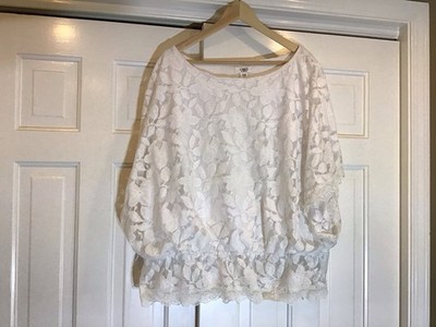 Cato Woman 26/28W White Sheer Lace Top Builtin Tank Boho Clean Coastal Cowgirl