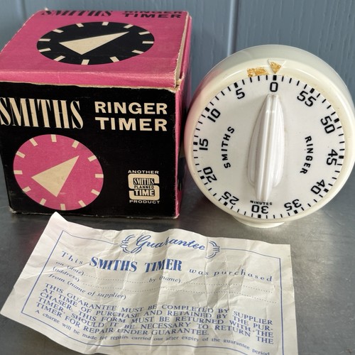 SMITHS Clockwork 7cm Portable Ringer Timer Red & Cream Original Box 1968 - Picture 6 of 13