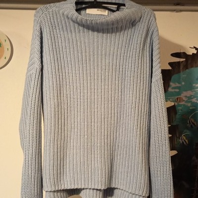 Selected Femme Damen Pullover Grobstrick Baumwolle hellblau Rundhals M