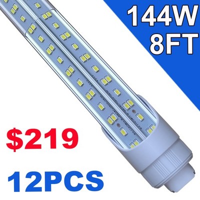 12 Pack HO R17d T8 8FT LED Shop Lights 144W LED Tube Light Bulbs 6500K Schools