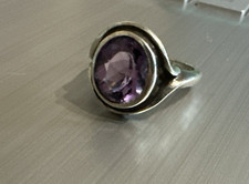 Large Vintage Art Deco Sterling Silver Amethyst Ring Sz 7