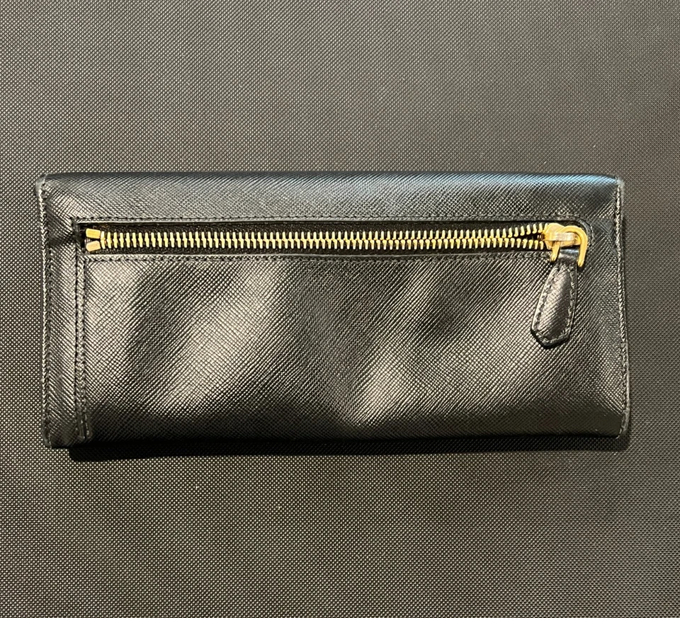 DEFECTUOSA Auténtica Cartera Larga Prada Grande Saffiano Cuero Negro con Fla G2U Foto 2 de 4