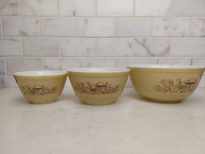 Vintage PYREX 3 MUSHROOM FOREST FANCIES CINDERELLA NESTING BOWLS