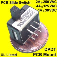 4 Miniature DPDT Right-Angle PCB Slide-Switch, 4A 125VAC, UL Rated, USA SELLER