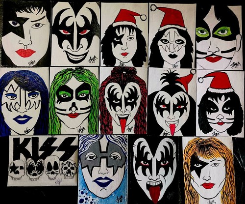 ACEO Original 14 Pcs Music Band Logo Rock Acrylic Art Card Set Hand Painting NEW