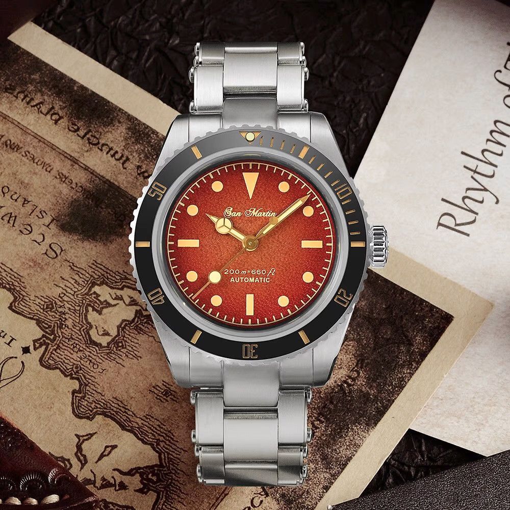 San Martin SN004-G-V2 38mm Leather Dial Vintage Retro Automatic