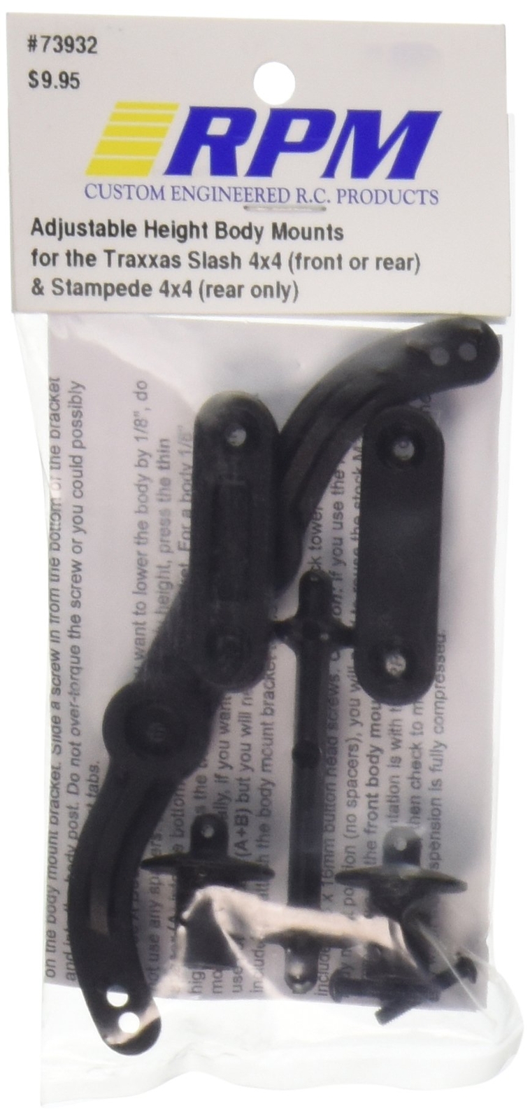 RPM Adjustable Height Body Mounts Traxxas Slash 4x4, Black