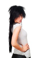 Schwarze 80Er Jahre Glam Rock Vokuhila PerüCke Lang Punk Rocker Wig 9666-1B