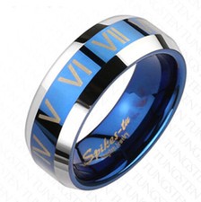 CLOSEOUT Tungsten Carbide Men's Blue Roman Numeral Wedding Band Ring Size 13