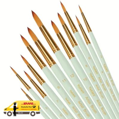 12 Pinsel Set grün Pinselset extra fein Pinsel Acryl Aquarell Modellbau 