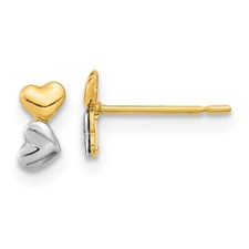 14k Two-Tone Gold Childrens Double Heart Stud Earrings 0.41gm L-6.5mm, W-3.5mm